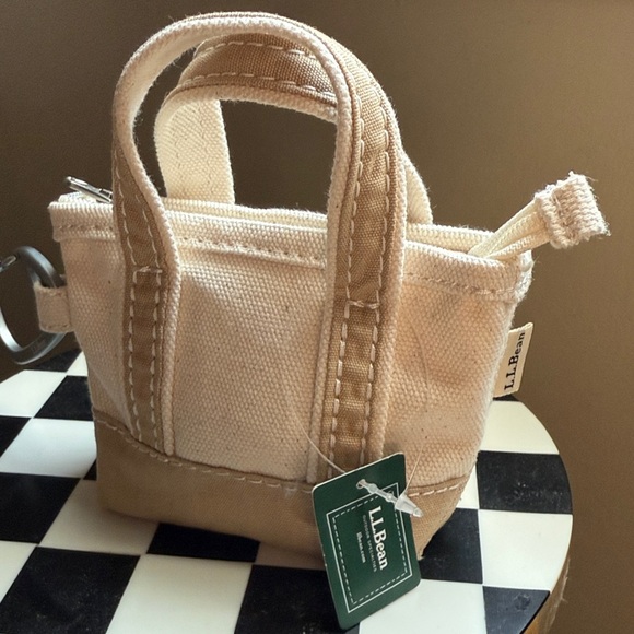 L.L. Bean Handbags - L.L. Bean Mini Canvas Tote in Beige Cream bag charm keychain